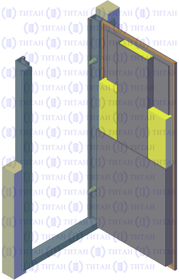 Металлическая дверь, трехслойная гнуто-сварная конструкция со сложной рамой из гнутого профиля, утопленная